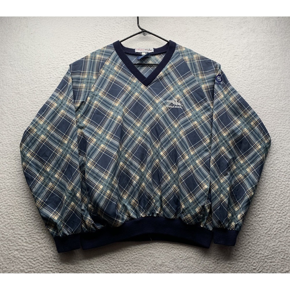 VTG‎ Sunderland's Pebble Beach Golf Links Windbreaker Mens Medium Plaid Scotland